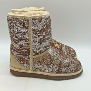 UGG Classic Short Sparkle Sequin Boots Women's 6 Bronze Silver Metallic 3353